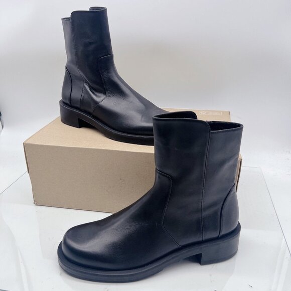 Stuart Weitzman 5050 Bold Zip Bootie Ankle Boots Black Leather US 7 - Made SPAIN - Picture 2 of 12
